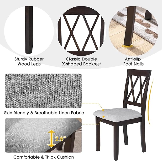 Merax Farmhouse Wooden Dining Set of 3, 45.6 inch Extendable Kitchen Table with Drop Leaf, 2 Chairs with Backrest for Small Space, Easy Assemble Espresso