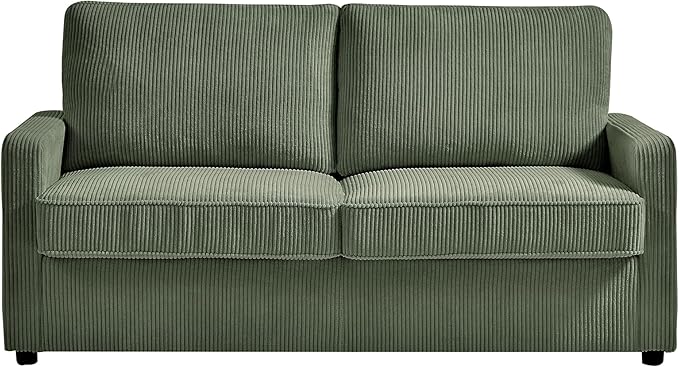 Reversible Sleeper Sofa Bed with Comfortable Memory Foam Mattress, Convertible Corduroy Full Size Pull Out Couch for Living Room, Space Saving Furniture, 70" Wide, Rectangular Arms, Dark Green