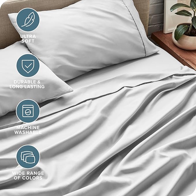 Bare Home Split King Sheet Set - 1800 Ultra-Soft Microfiber Double Brushed - Deep Pockets - 5 Piece Set - 2 Twin XL Fitted Sheets, 1 King Flat Sheet, and 2 King Pillowcases (Split King, Cloud Grey)