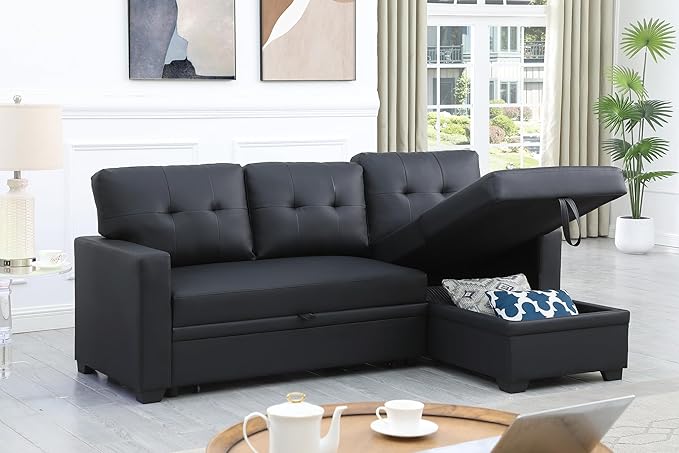 Devion Furniture Maison 4-in-1 Convertible L Shaped Couch with Pull Out Bed and Storage, Sectional Sleeper Sofa with Reversible Chaise for Living Room, Apartment, Bedroom, Office