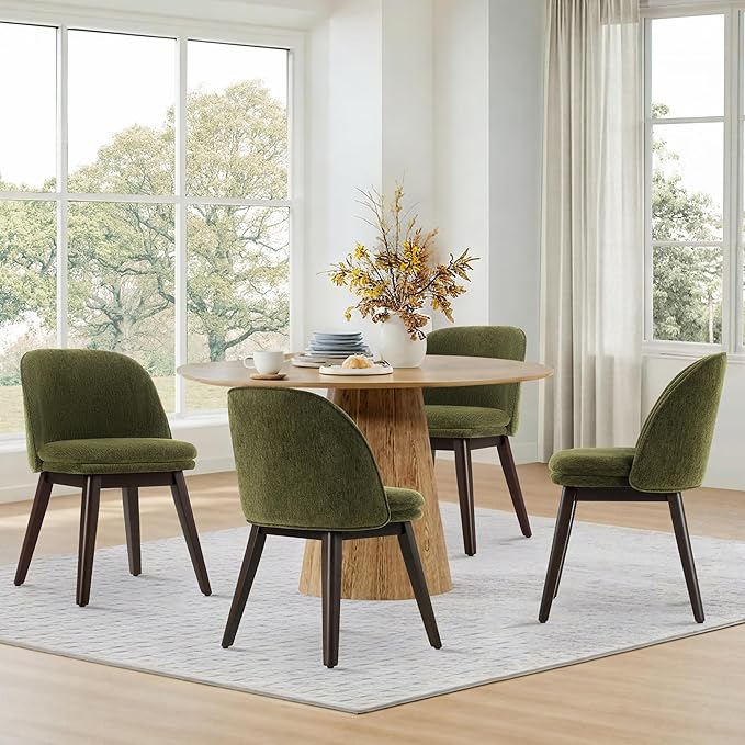 Wooden Dining Chairs Set of 2, Fabric Upholstered Modern Dining Room Chairs with Double-Layer Thick Seat Cushion & Ergonomic Backrest for Restaurant, Kitchen and Café, Green