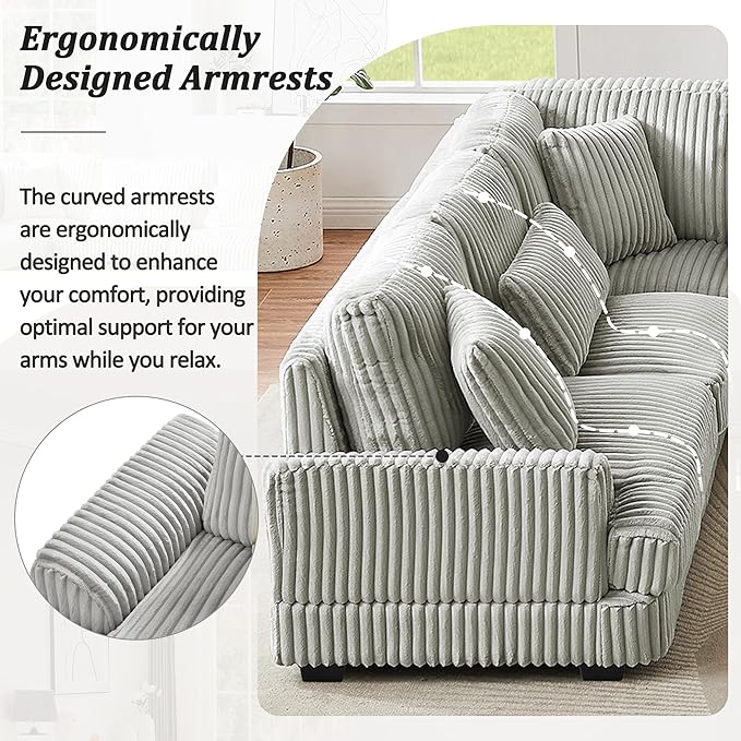 129" Oversized U Shaped Modular Sectional Sofa Couch for Living Room 7 Seater Plush Corduroy Upholstered Large Sofa Deep Seat Cloud Couch with Extra Wide Chaise Lounge and Detachable Thick Cushions