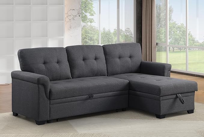 Devion Furniture Philly 4-in-1 Convertible L Shaped Couch with Pull Out Bed and Storage, Sectional Sleeper Sofa with Reversible Chaise for Living Room, Apartment, Bedroom, Office