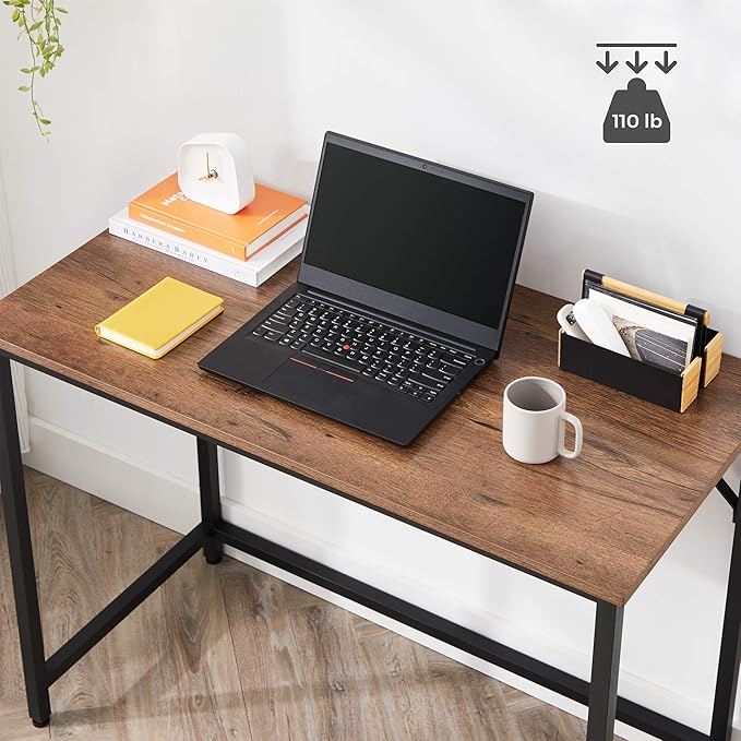 VASAGLE Computer Desk, Office Work Desk, for Small Spaces, 19.7 x 39.4 x 29.5 Inches, Industrial Style, Metal Frame, Hazelnut Brown and Black ULWD041B03