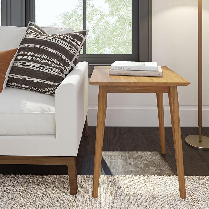 Plank+Beam Mid Century Modern Square Side Table, Couch Side Table, Small End Table for Office Space, Wooden Accent Table, Pecan