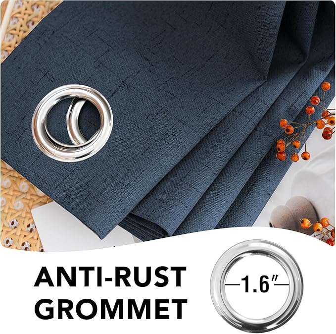 H.VERSAILTEX Linen Blackout Curtains 72 Inches Long 100% Absolutely Blackout Thermal Insulated Textured Linen Look Curtain Draperies Anti-Rust Grommet, Energy Saving with White Liner, 2 Panels, Navy