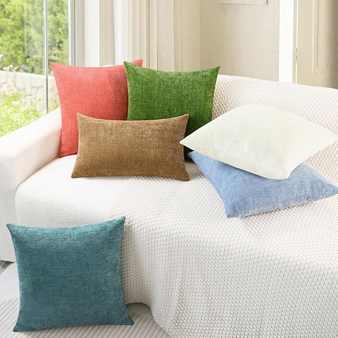 CaliTime Throw Pillow Covers Decorative 20 X 20 Inches Pack of 2 Cozy Chenille Cushion Cases for Couch Sofa Bed Living Room Home Cream