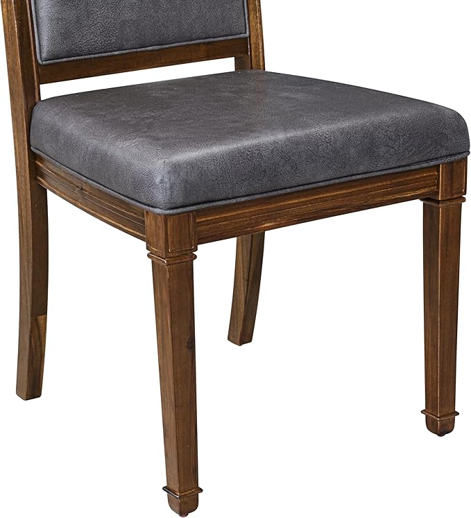 NKAM9-AWA-34 9-Piece Dining Table Set Includes a Kitchen Table and 8 Dark Grey Polyester Fabric Dinner Chairs with High Back - Antique Walnut Finish