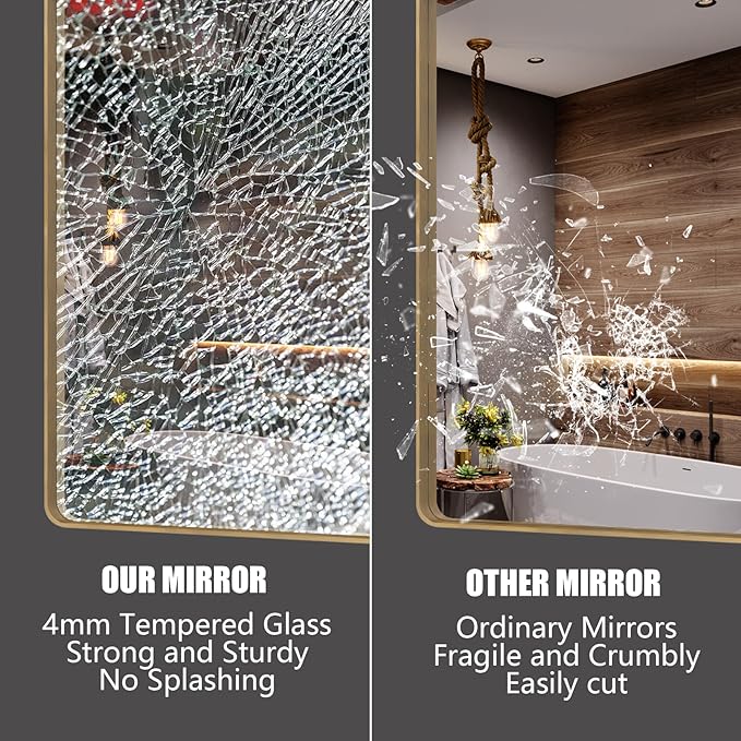 36x36 Square Gold Bathroom Mirror for Wall, Brushed Golden Framed Vanity Mirror, Modern Rectangle Metal Mirror for Entry, Shatterproof, Anti-Rust (Horizontal/Vertical)