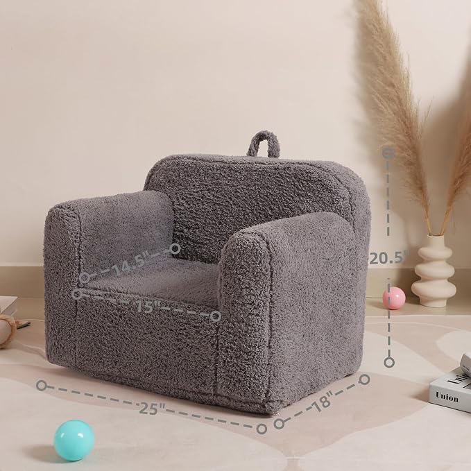 Kids Snuggly-Soft Sherpa Chair, Cuddly Toddler Foam Chair for Boys and Girls, Grey