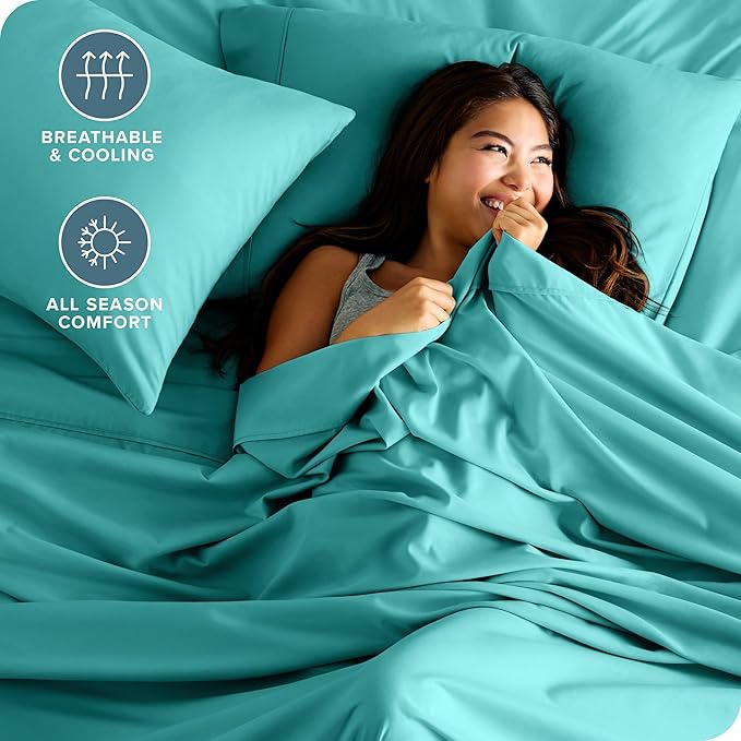 Bare Home Queen Sheet Set - Luxury 1800 Ultra-Soft Microfiber Queen Bed Sheets - Double Brushed - Deep Pockets - Easy Fit - 4 Piece Set - Bedding Sheets & Pillowcases (Queen, Turquoise)