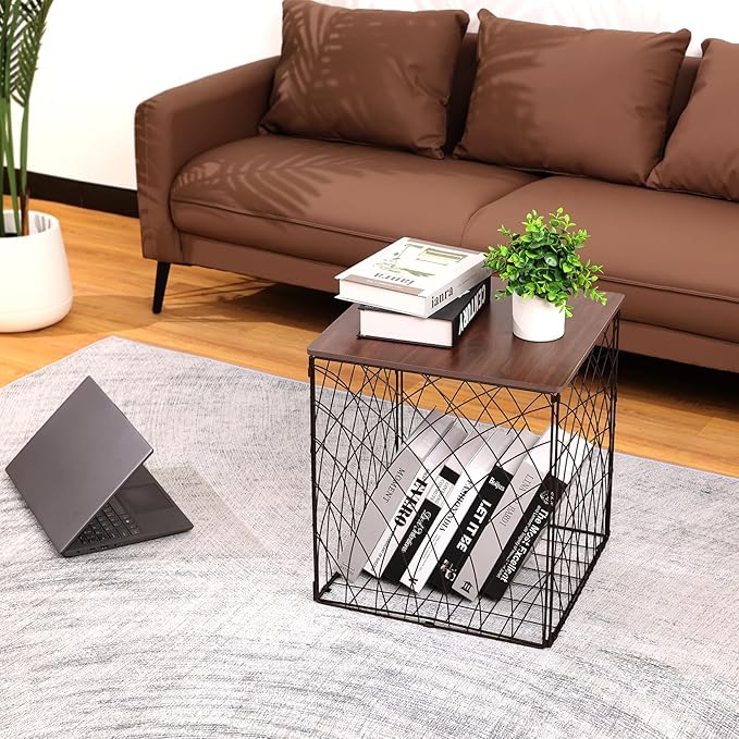 Small Coffee Table Storage, Square End Tables Blanket Basket with Lid for Living Room Folding Storage Side Table 1 Pack