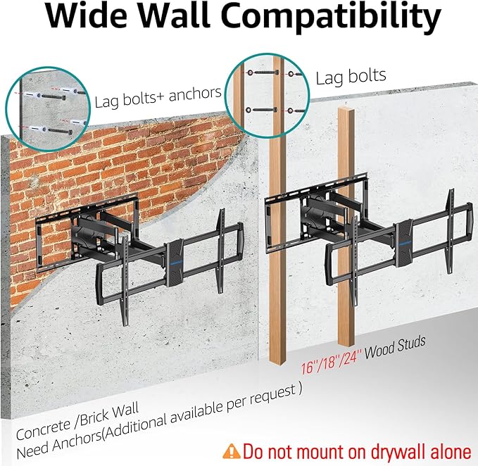 MOUNTUP Heavy Duty TV Wall Mount for 47-90 inch Large TVs, Holds 200 lbs, Full Motion TV Mount with Articulating Extension, Swivel & Tilt, Preassembled, Max VESA 800x400mm, Fits 16-24" Studs, MU0015