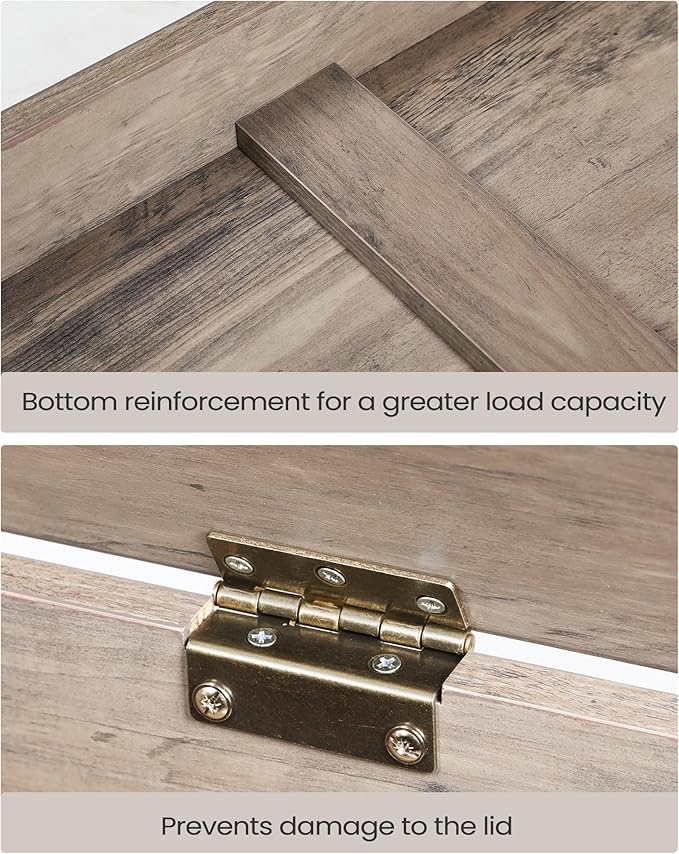 39.4" Storage Chest, Lift-Top Storage Trunk with 2 Safety Hinges, Wooden Bench Box Chest Organizer for Bedroom, Entryway, Living Room, Greige SB04505X