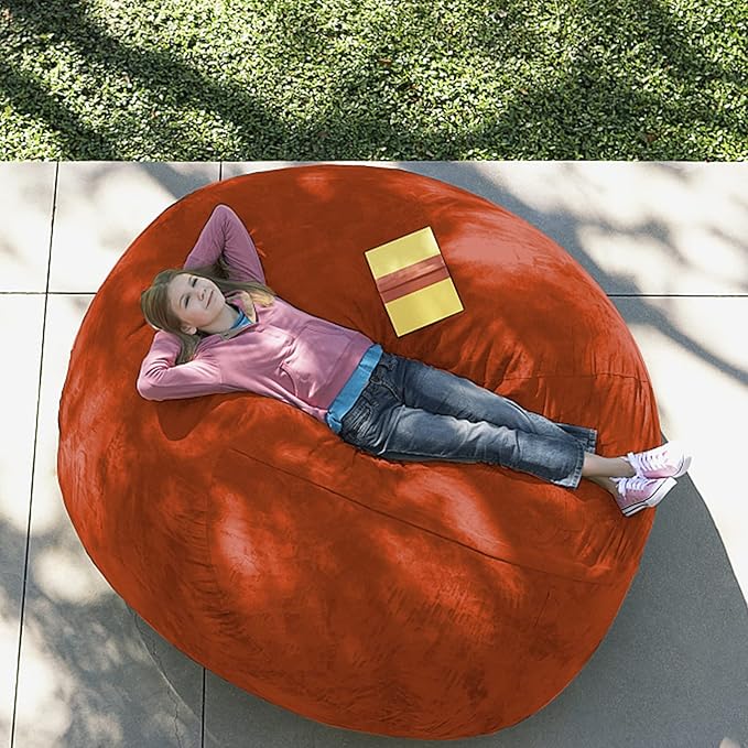 Giant Fur Bean Bag Chair Cover for Kids Adults, (No Filler) Living Room Furniture Big Round Soft Fluffy Faux Fur Beanbag Lazy Sofa Bed Cover (Orange, 6FT)