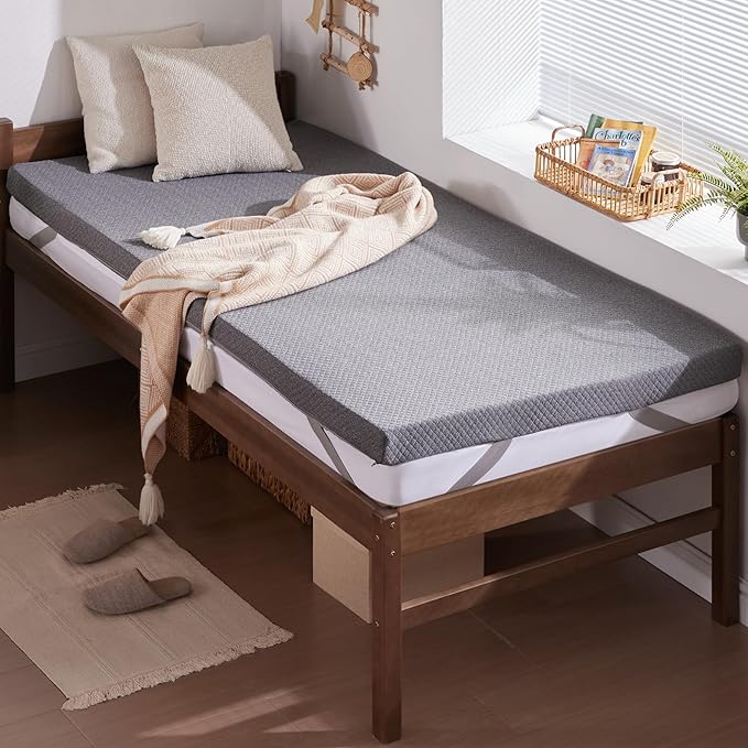 SINWEEK 3 Inch Gel Memory Foam Mattress Topper Twin XL Size for College Dorm, Dorm, Ventilated High Density Pad for Back Pain, Bed Topper with Removable Soft Cover, CertiPUR-US Certified,Grey