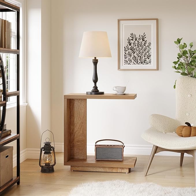 LITTLE TREE C-Shaped Side Table, Narrow 2-Tier End Table for Living Room, Couch, Bedroom, Bedside, Nightstand, Brown