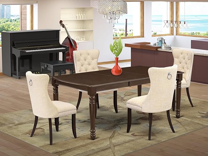 East West Furniture DODA5-MAH-32 5 Piece Kitchen Table Set Consists of a Rectangle Dining Table with Butterfly Leaf and 4 Polyester Fabric Padded Chairs, 42x78 Inch, Mahogany