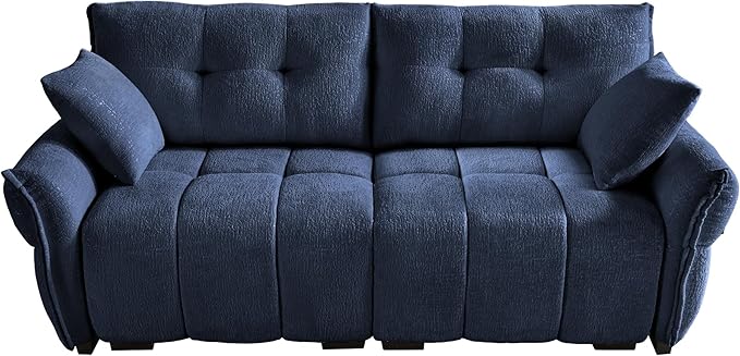Modern Chenille Fabric 2-Seat Loveseat Sofa, Premium Upholstery Living Room Couch with Tufted Backrest & Comfortable Armrests and High-Resilience Memory Foam Cushions,Blue