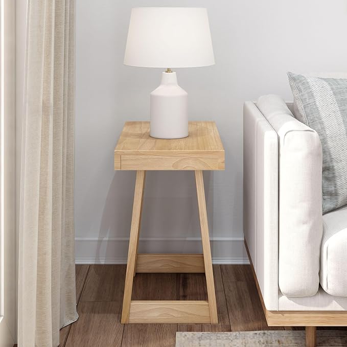 Plank+Beam Classic Rectangular Side Table, 25", Slim Side Table for Living Room, Narrow Nightstand for Small Spaces, Wood End Table for Bedroom, Blonde Wirebrush