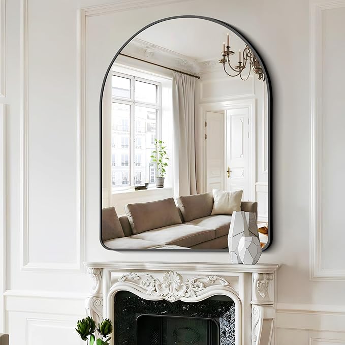 FORBATH Arched Mirror 36x48 Inch, Bathroom Mirror Wall Mounted Modern Black Aluminum Alloy Frame Decor Large Dresser Mirror for Bedroom Living Room Entryway, Hanging or Leaning Against Wall