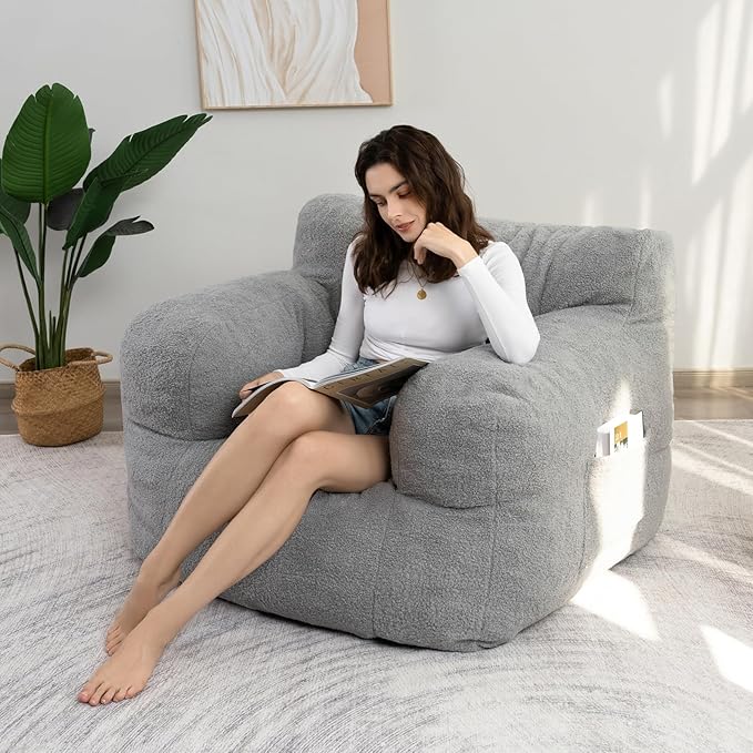 HIGOGOGO Giant Bean Bag Chairs for Adults,Big Comfy Chair Sofa for Bedroom Living Room, Large Lazy Bean Bag Chair with Pocket Armrests for Gaming, Reading
