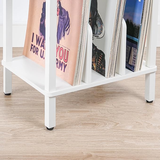 HOOBRO Record Player Stand, 2-Tier End Table, Vinyl Record Turntable Stand with Storage up to 100 Albums, Small Side Table for Living Room, Bedroom, White, WT05RS01