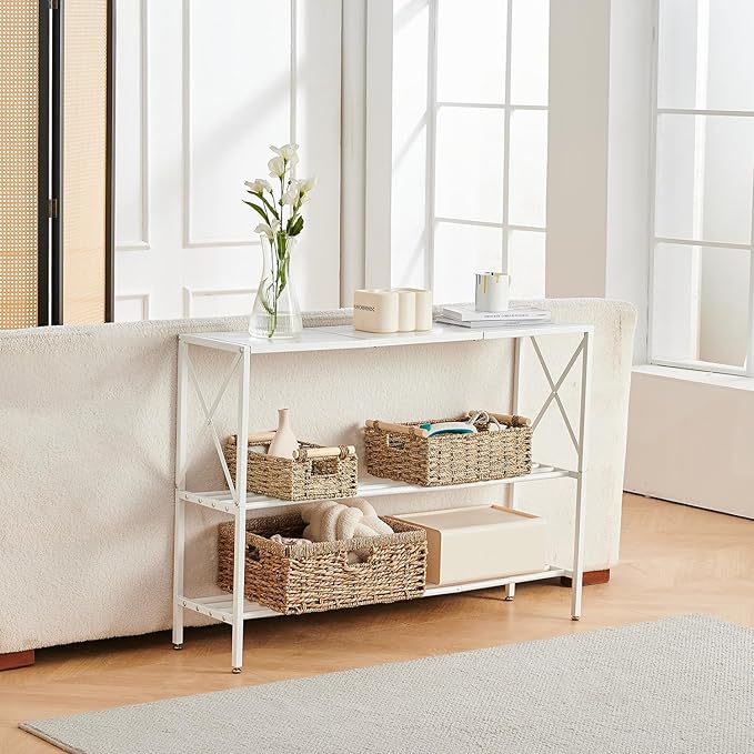 Wimarsbon Console Table,Multifunctional Sofa Side Table with Shelves,Behind Couch TV Tables with Metal Frame,Accent Display Stand for Hallway,Entrance (41.9" 3-Layer White Frame)