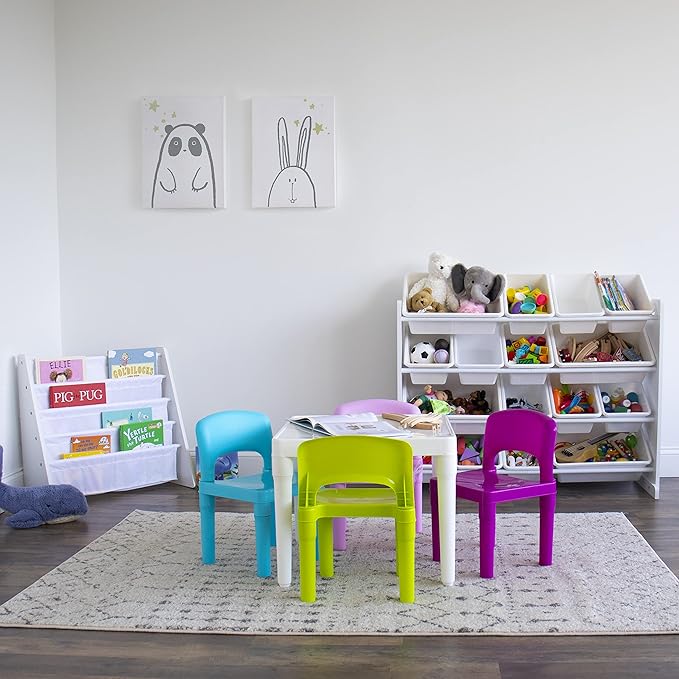 Humble Crew Kids Table and 4 Chair Set, White Table with Chairs - Sturdy Toddler Activity Table for Playtime, Arts, Crafts, Reading, and More - 5-Piece Children’s Furniture for Daycare Playroom