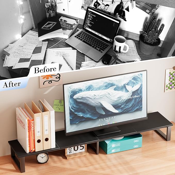 59" Large TV Riser Stand for 32-75 Inch TV, TV Shelf with Steel Legs, Tabletop TV Riser for Home Living Room, Study Office (Black)