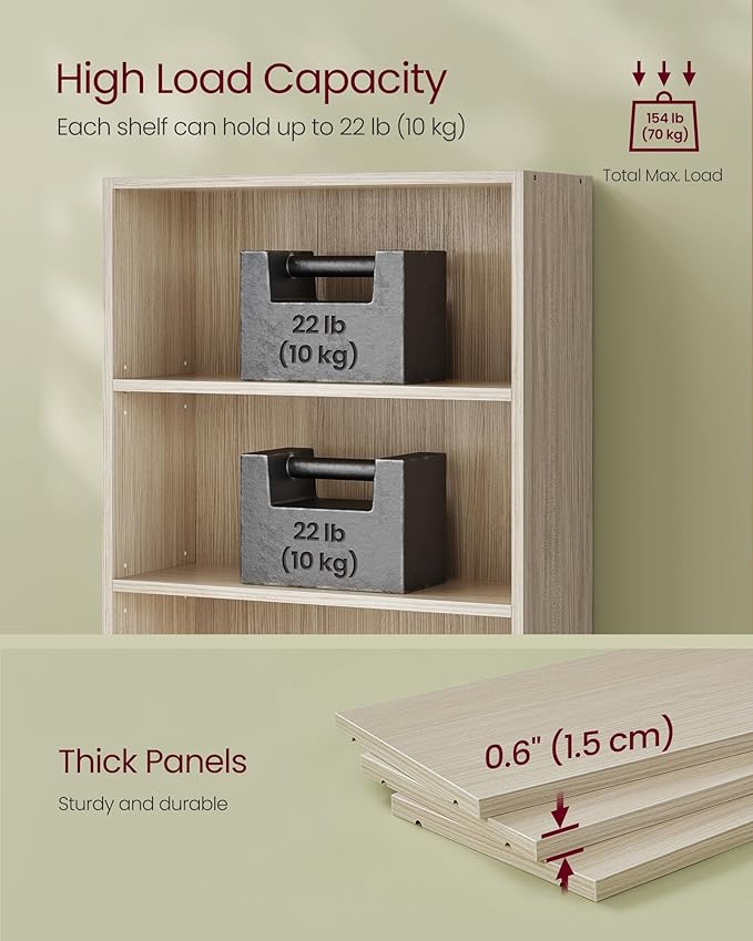 VASAGLE Custos Collection - Bookshelf, 6-Tier Bookcase, Book Shelf, Open Storage Shelf, 9.4 x 23.6 x 63.3 Inches, for Living Room, Home Office, Dinning Room, Natural Beige ULBC166L01