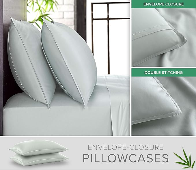 Twin Sheets by Pure Bamboo, Genuine 100% Organic Viscose Derived from Bamboo Bed Sheet Set, Luxuriously Soft & Cooling, Double Stitching, Lifetime Quality Promise (Twin, Sea Glass)