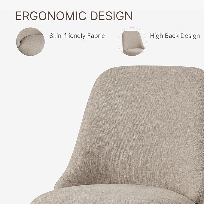 Swivel Dining Chair Mid Century Modern DeskChair High Back Upholstered Linen Fabric SideChair for Kitchen Diningroom Bedroom,Khaki,2 Box