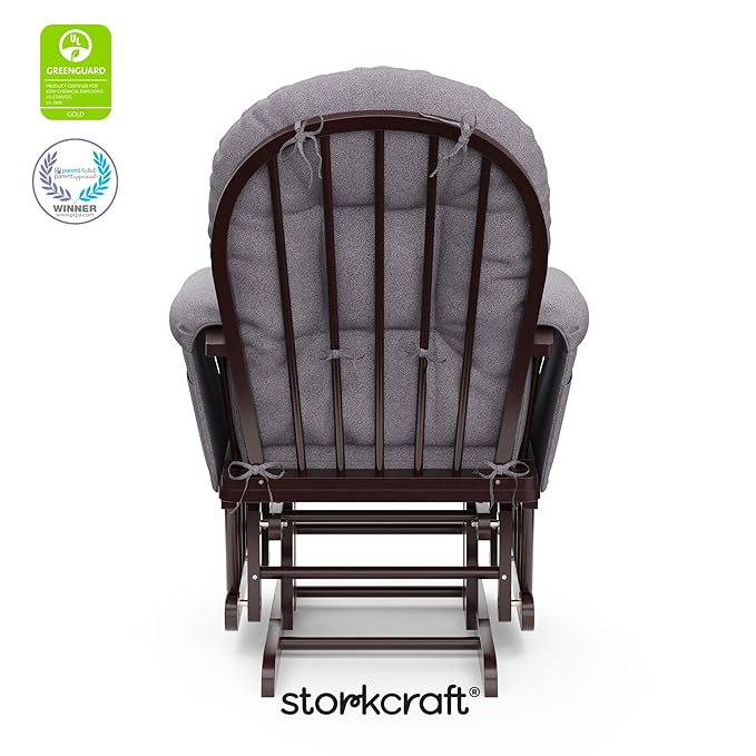 Storkcraft Premium Hoop Glider & Ottoman (Espresso/Gray Swirl) — GREENGUARD Gold Certified Nursery Glider, Solid Wood Craftsmanship, Smooth-Gliding Nursery Chair and Ottoman, Award-Winning