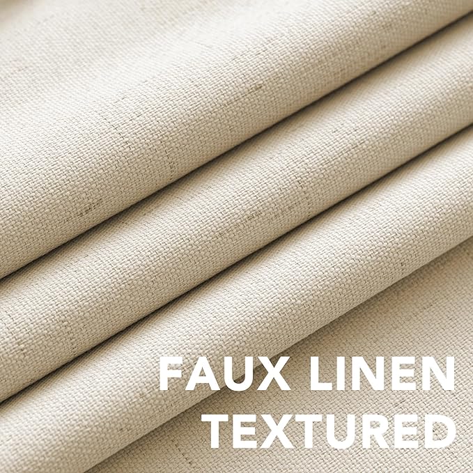 H.VERSAILTEX 100% Blackout Curtains for Bedroom Thermal Insulated Linen Textured Curtains Heat and Full Light Blocking Drapes Living Room Curtains 2 Panel Sets, Bleached Sand, 52x84 Inch