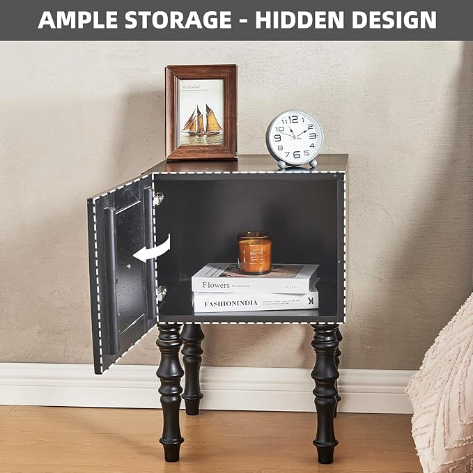 Uniclinens Black Nightstand with Storage, Mid Century Modern Night Stand 23", Solid Wood End Side Table for Bedroom Living Room, Sofa Side Bedside Table with Wooden Legs
