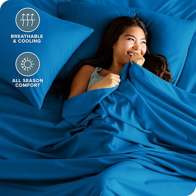 Bare Home Split Head Flex King Sheet Set - 1800 Ultra-Soft Microfiber Bed Sheets - Double Brushed Deep Pockets Easy Fit - 4 Piece Set - FlexTop King Bedding Sheets (Split Head Flex King, Medium Blue)