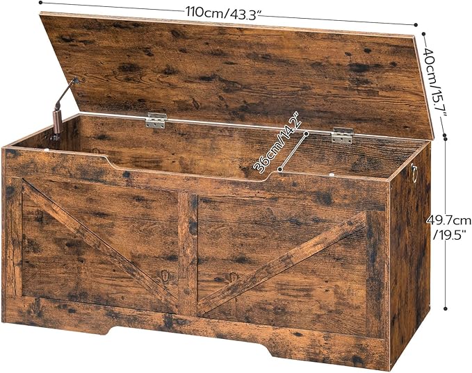HOOBRO Storage Bench, 43.3” Retro Wooden Storage Chest with U-Shaped Cut-Out Pull, Safety Hinge, Supports 220 lb and Easy Assembly for Toy Box Organizer (Rustic Brown) BF772CW01