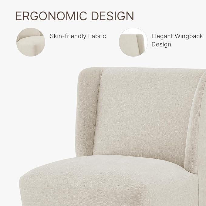 Upholstered Dining Chair with Casters Wingback Modern Side Armless Deskchair with Rollers for Diningroom Bedroom Livingroom Reading Room,Cream Beige,1 Box