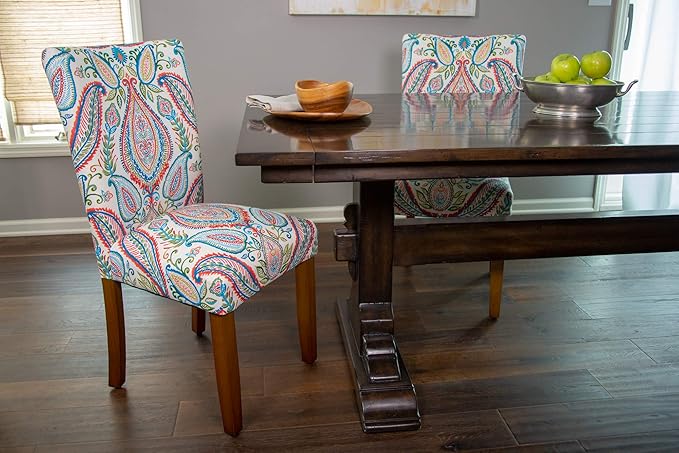 HomePop Parsons Classic Upholstered Accent Dining Chair, Set of 2, Colorful Paisley
