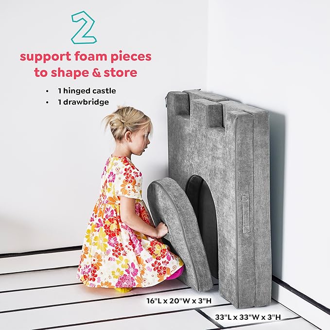 Yourigami Kids and Toddler Play Castle, Playroom Couch Add-On Set, Durable Modular Design, Mountain Gray