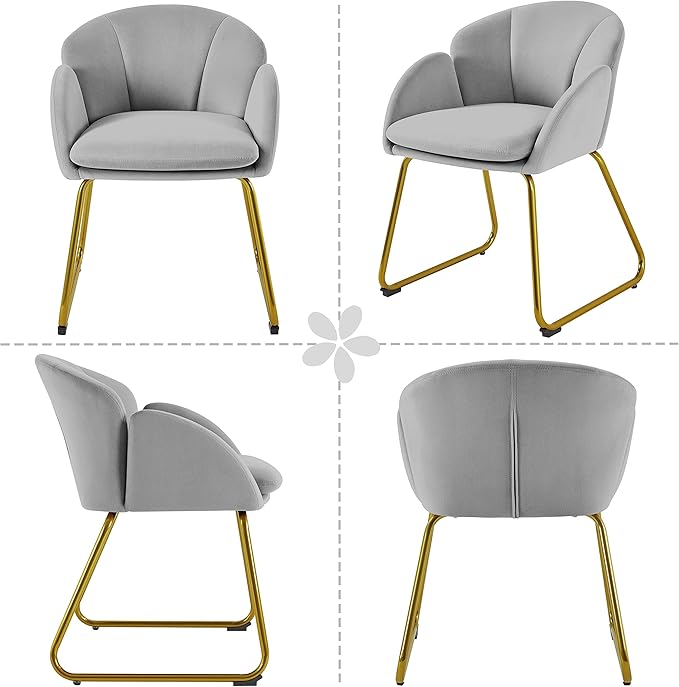 Yaheetech Flower Shape Velvet Vanity Chair, Modern Side Chair Armchair with Golden Metal Legs for Living Room/Dressing Room/Bedroom/Home Office/Kitchen, Gray