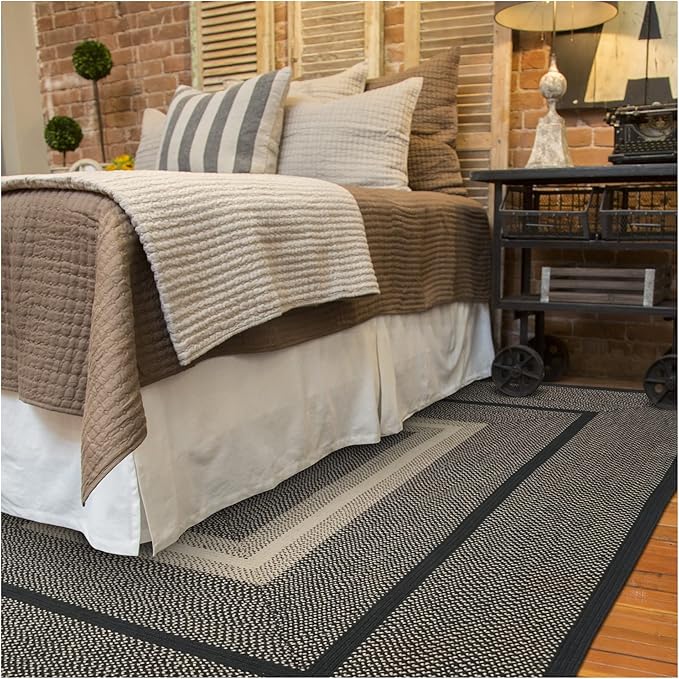 Homespice Manchester Black Braided Area Rugs, Jute, 5x8' Rectangle - Perfect Country Primitive Decor for Dining Room, Bedroom, Everywhere