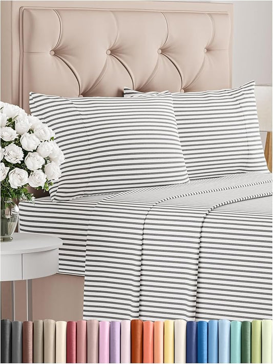 Full Size 4 Piece Sheet Set - Comfy Breathable & Cooling Bed Sheets Set - Hotel Luxury Bedding for Women, Men, Kids, Teens, Boys & Girls - Deep Pockets, Soft, Wrinkle Free - Oeko-Tex - Grey Stripes 2