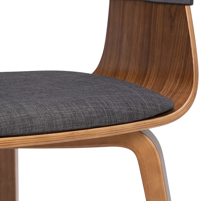 SIMPLIHOME Lowell Dining Chairs - Upholstered Walnut Finish Bentwood Frame and Linen-Style Fabric Kitchen Chair in Charcoal Grey, Modern Dining Room Seating with Curved Back and Padded Seat