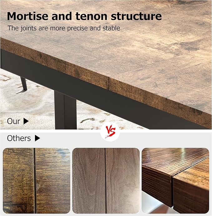 GarveeHome 70.8in Industrial Dining Table for 6, Wooden Long Dinner Table with Mortise Tenon Design, Kitchen Table with Sturdy Metal Legs, for Dining Room Home Office Living Room, Retro