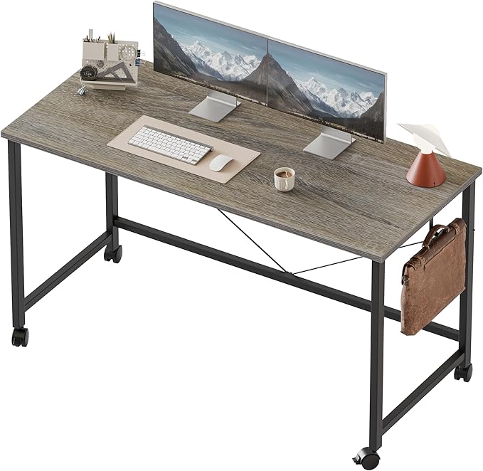 Rolling Computer Desk with Wheels, Gaming Desk for Small Spaces, Modern Simple Style Table for Home Office, Study Writing Table (Caster, Stone Gray, 48 inch)