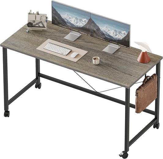 Rolling Computer Desk with Wheels, Gaming Desk for Small Spaces, Modern Simple Style Table for Home Office, Study Writing Table (Caster, Stone Gray, 48 inch)