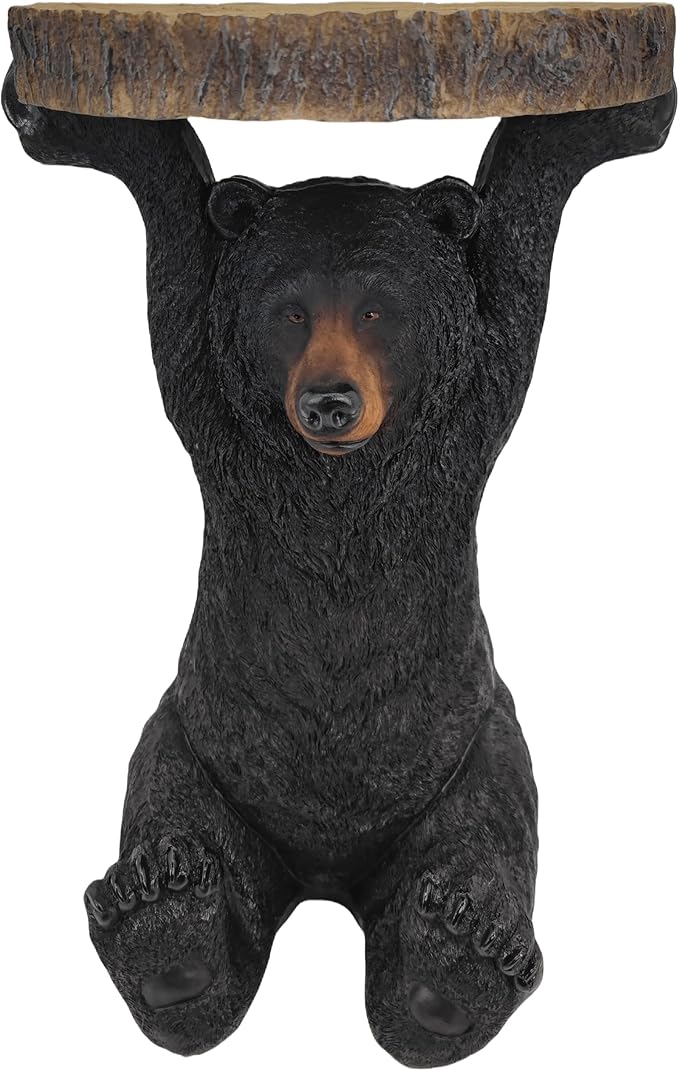 American Black Bear Side Table Pedestal End Table Stool Resin Bear Statue Hand Painted Sculpture Home Office Living Room Decor