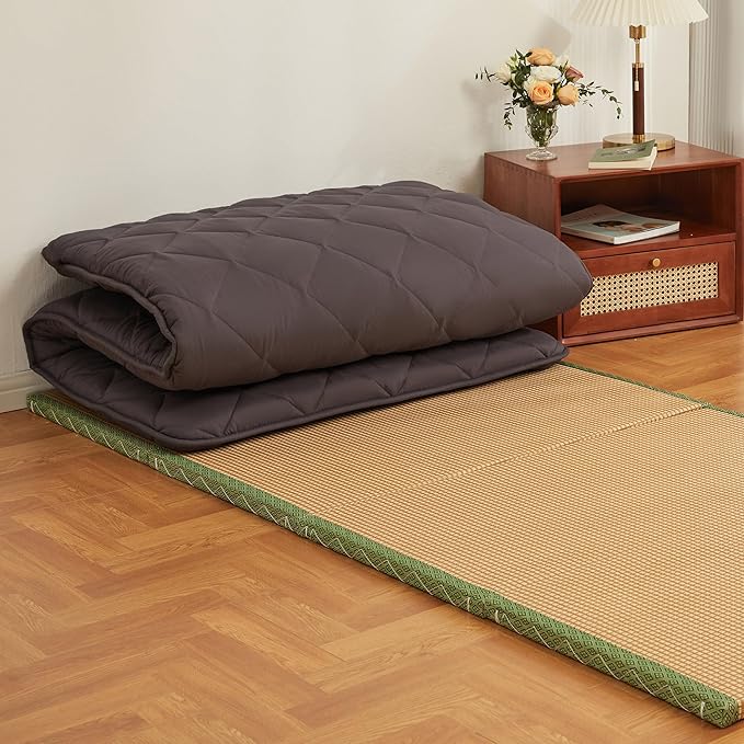 Japanese Floor Futon Mattress, Tatami Mat Sleeping Pad, Shikibuton, Mattresses Topper, Roll Up Dormitory Mattress, Foldable & Portable Floor Lounger Bed, Guest Bed(Grey, Twin)